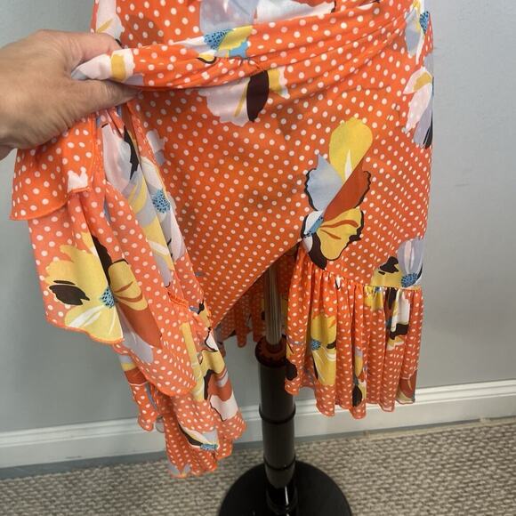 CABI Skirt size Extra Small Orange Yellow Floral Knee Wrap Ruffle Wedding Cruise - Picture 5 of 9